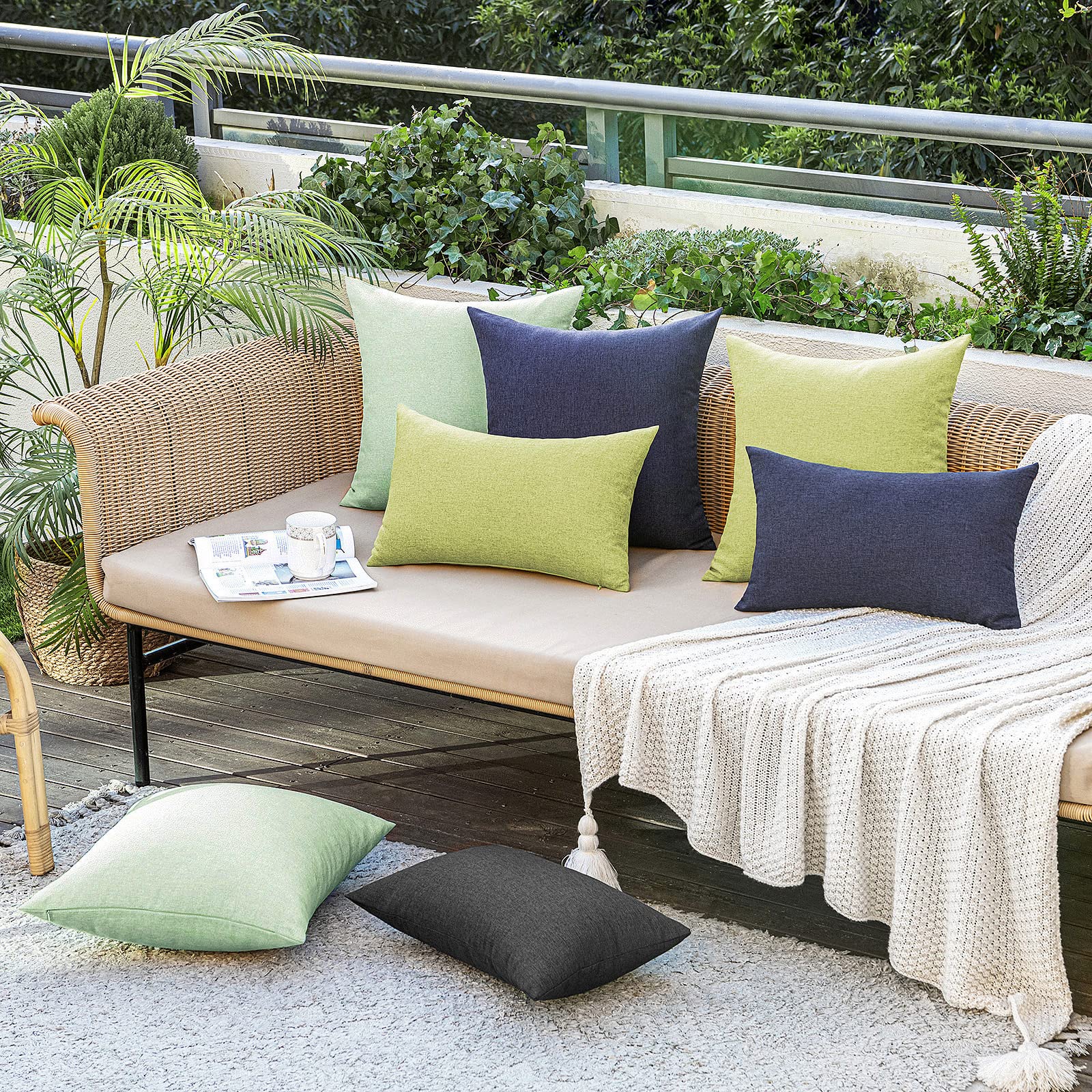 MIULEE Pack of 2 Decorative Outdoor Solid Waterproof Throw Pillow Covers Faux Linen Garden Farmhouse Cushion Cases for Summer Patio Tent Balcony Couch Sofa 18x18 Inch Navy - 5