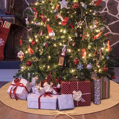 Miniatura 4 de Pangda Falda de árbol de Navidad, falda de arpillera lisa, decoración para árbol de Navidad, decoración de fiesta temática para interiores y