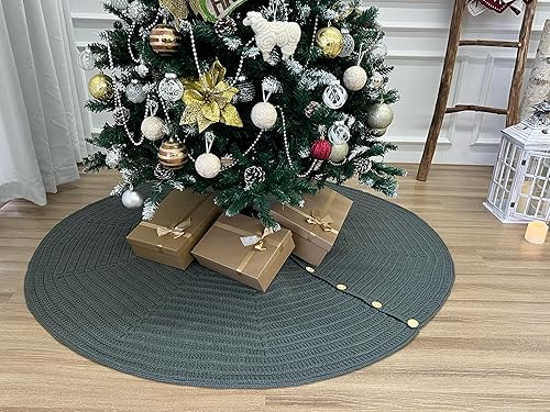 Miniatura 7 de Falda de árbol de Navidad de punto acanalado de 36 pulgadas con botones de roble, gris ceniza