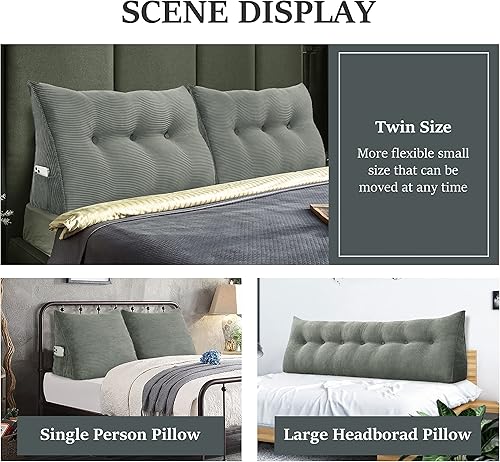 Miniatura 37 de Almohada de cuña para sentarse en la cama, almohada de lectura para adultos, soporte para respaldo, almohada de cabecero, sofá cama, cojín