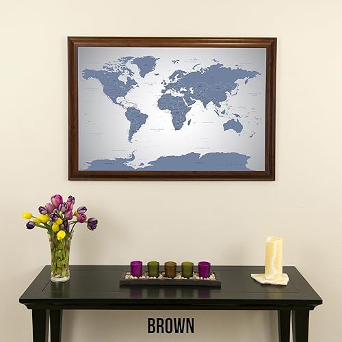 Vista 36 de Canvas - Personalized Blue Ice World Push Pin Travel Map with Black Frame 1. Cartel de lona enrollada