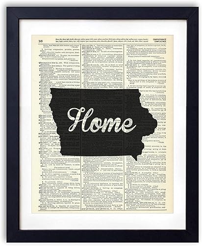 Iowa Home Script Vintage Dictionary Art Print, Antique Wall Art Home Decor, Modern Boho Poster, Farmhouse Decoration Living Room Bedroom Office 8x10