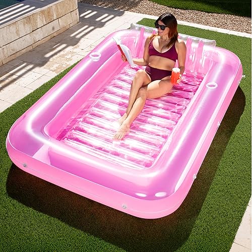 SLOOSH Flotador inflable para adultos, con almohada, 216 x 145 cm, 4 en 1 balsa estilo tina bronceadora, camastro para tomar el sol, para fiestas