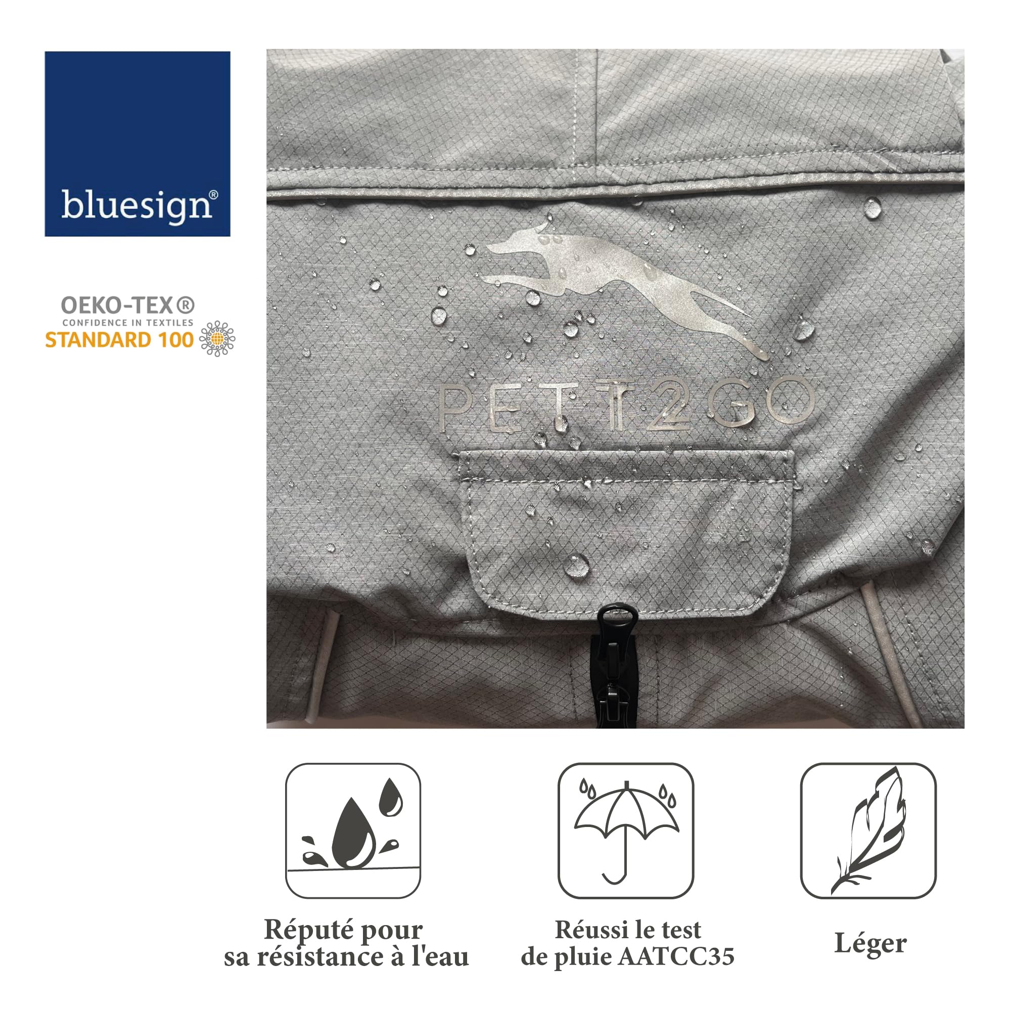Coupe-Vent Léger pour Chien, Manteau avec Jambes, à Capuche, Trou pour Laisse, Réfléchissant, Compactable - Gris -XL (Mâle)