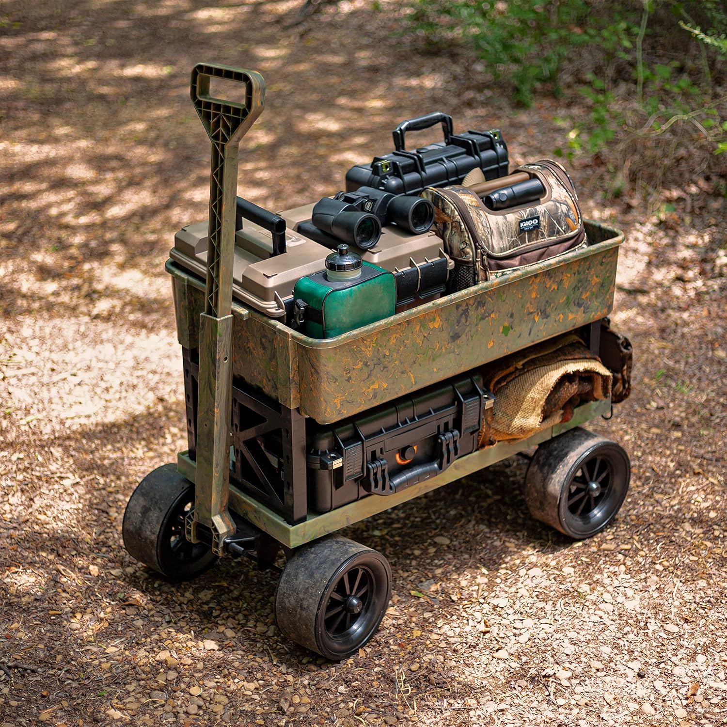 Mighty Max Cart Collapsible Outdoor Utility Wagon Double Decker, 250 Heavy Duty Capacity, Gardening Yard Recreational Sports Camping All-Terrain Cooler Wheels with Rod Holders, Camo