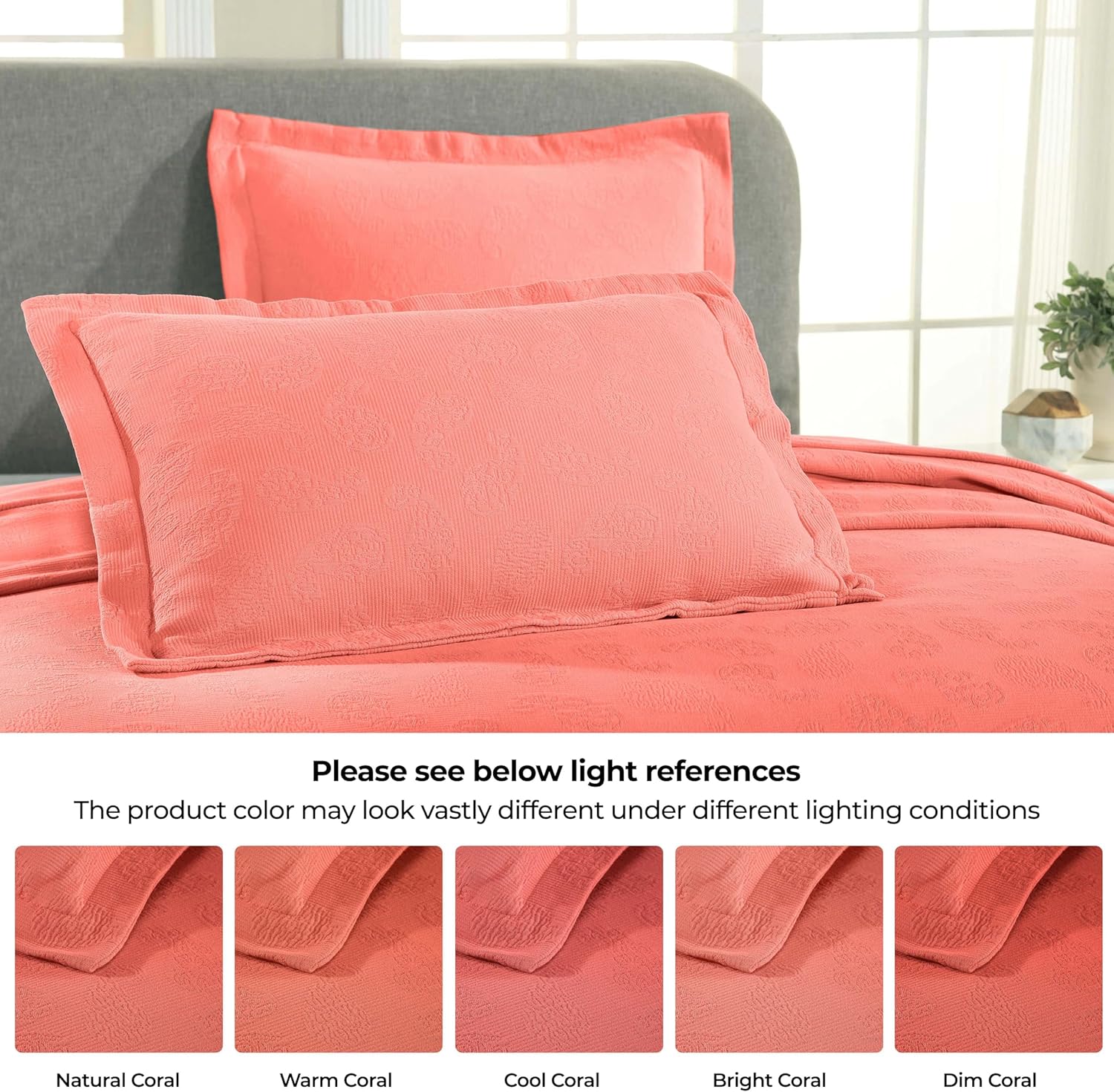 Superior Paisley 3 Piece Cotton Bedspread Set, Home Bed Decor, Decorative Bed Spread, 2 Pillow Shams, Medium Weight Blanket, Matelasse Coverlet Bedding, Vintage Floral Pattern, King, Coral