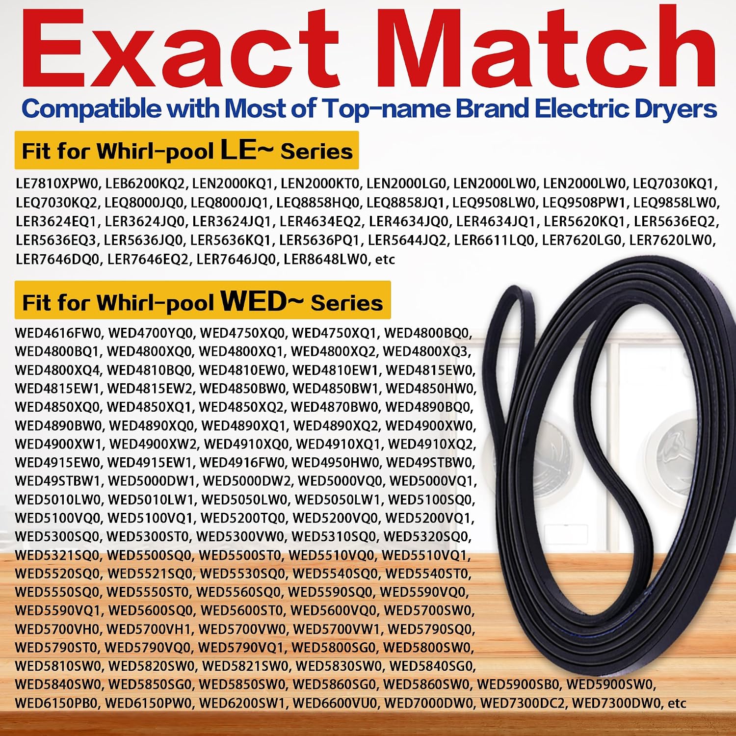 WED5010LW1 WED5000DW1 Dryer Drum Belt Fit for Whirl-pool WED4850HW0 WED5010LW0 WGD4850HW0 WGD5300VW0 WGD4815EW1 WED4950HW0 WED4800BQ1 WED4800XQ0 WED5300VW0 WGD4950HW2 WGD4815EW0 WED5600SQ0 WED49STBW0