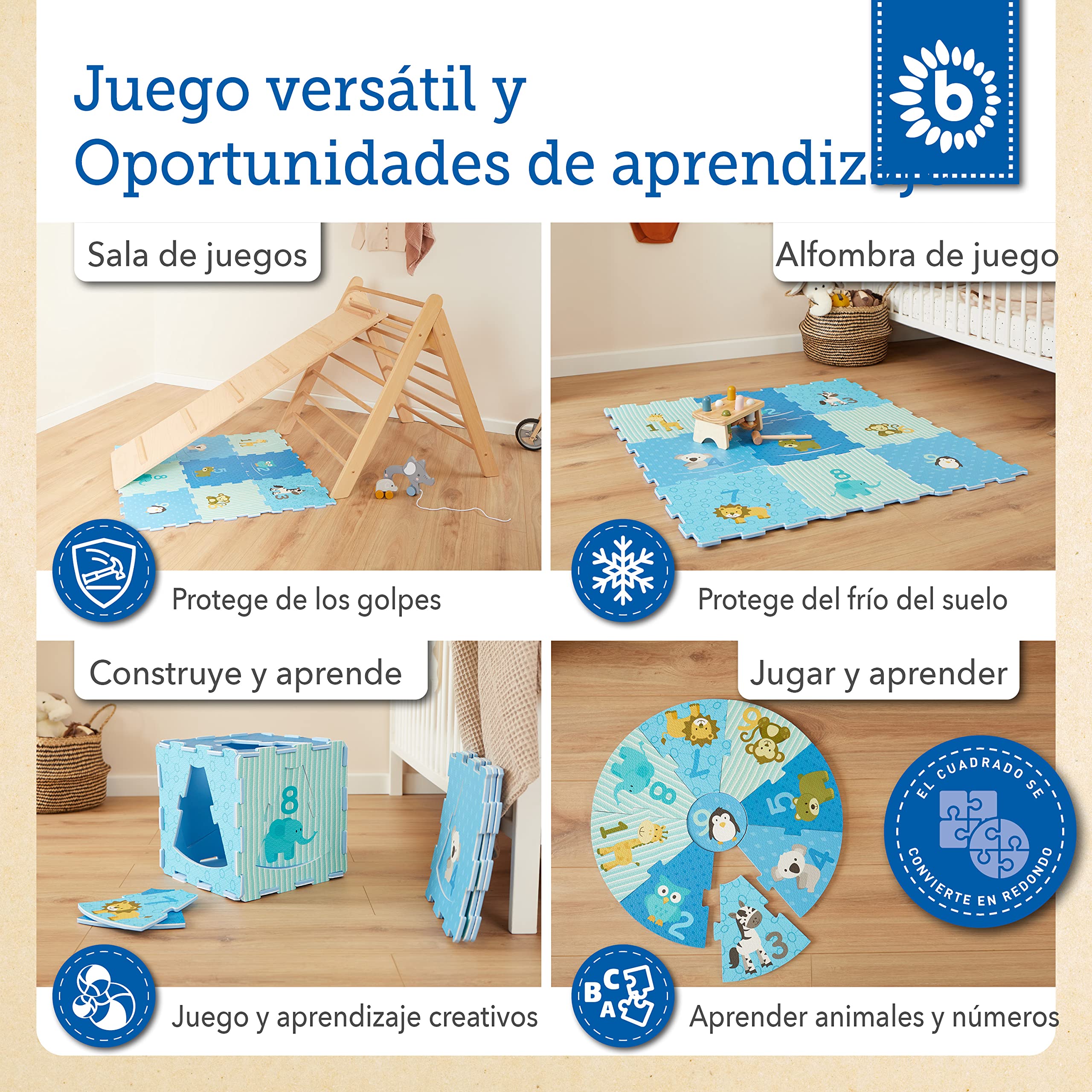 Bieco Alfombra Puzzle beber Acolchada | Alfombra Suelo Bebé Puzzle Acolchado Grande | Suelo Bebé Goma EVA | Alfombra Infantil