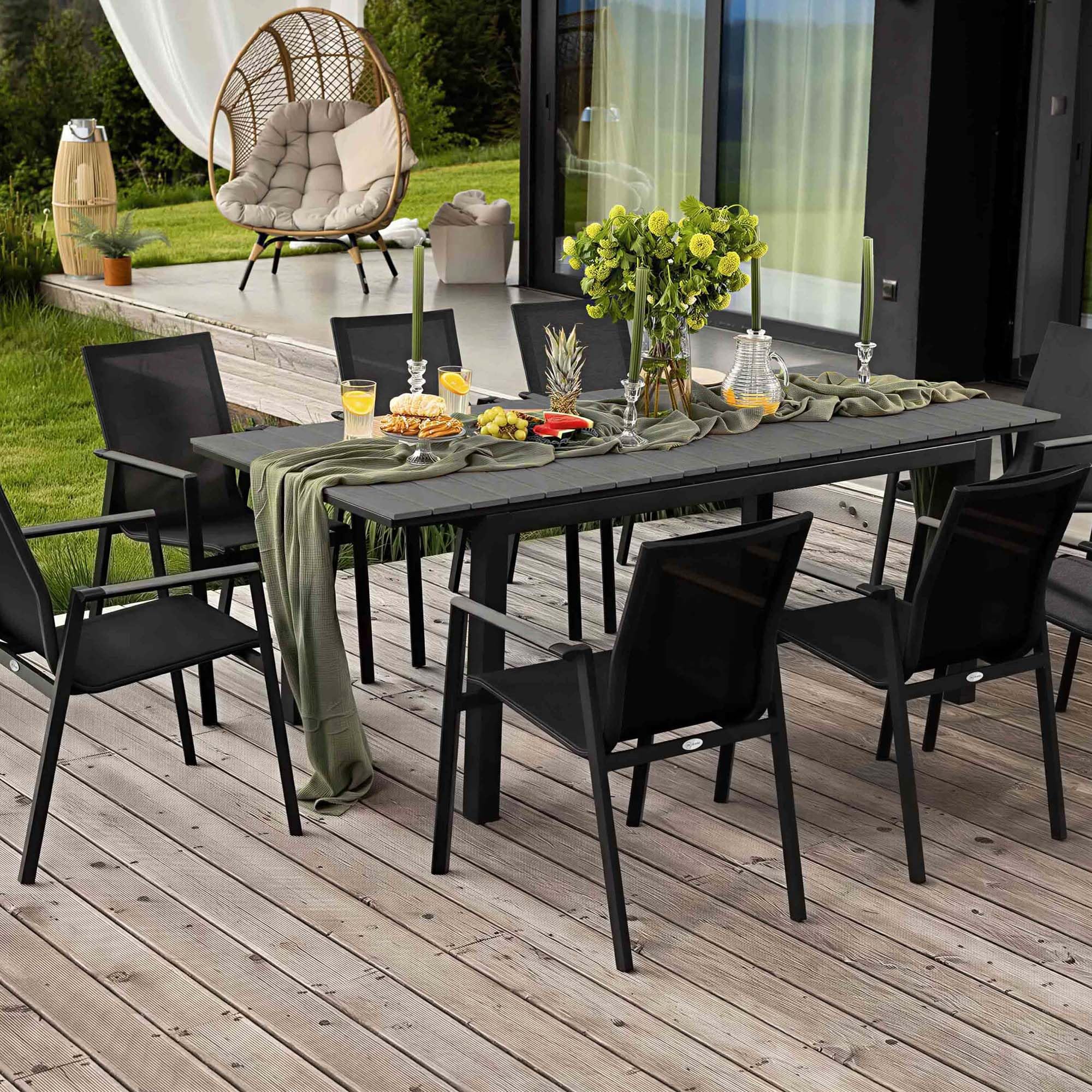 di volio Gartenmöbel MIRANNO, ausziehbarer Gartentisch mit stapelbaren Stühlen - Set, langlebige Essgruppe für 6-8 Personen, robust & wetterfest (Grau, 8-Sitzer)