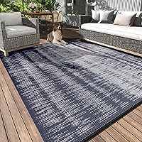MontVoo 5x8 ft Waterproof Outdoor Rug Reversible Navy Patio Mat - Durable Plastic Straw Rug for Deck Porch RV Beach Camping