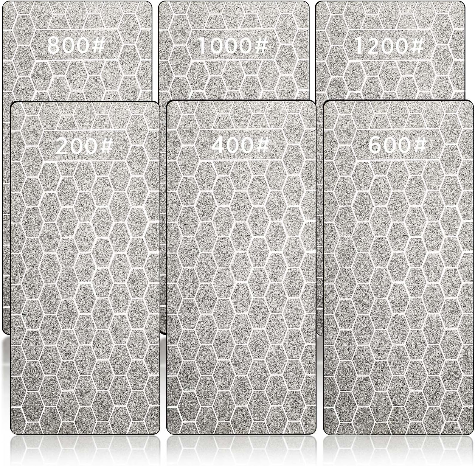 6 Pcs Diamond Sharpening Stone Honing Stone Lapping Plate Diamond Sharpening Plate Fine Coarse Diamond Stone for Kitchen Blade Blunt Edges Chisel, 5.9 x 2.48 Inch, 200, 400, 600, 800,1000, 1200 Grit
