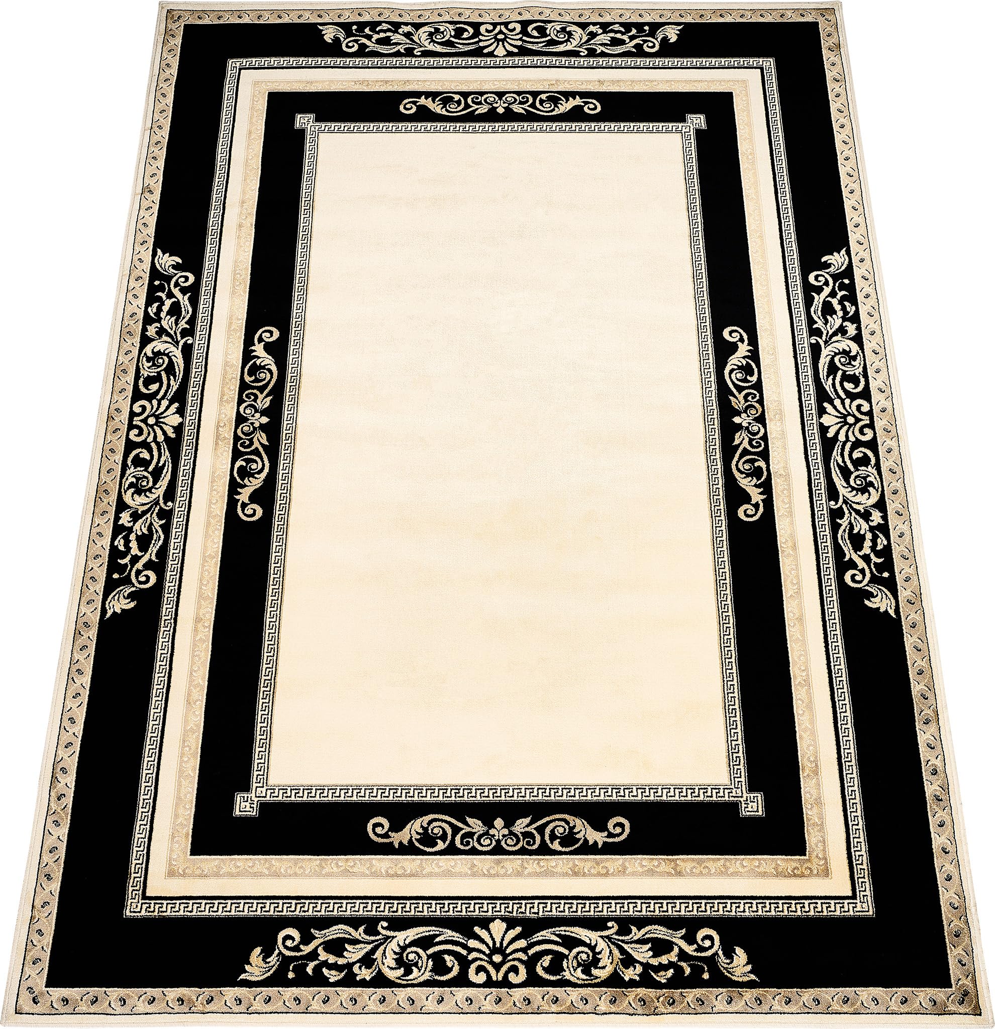 Teppich Wohnzimmer Schlafzimmer Esszimmer Wohnzimmerteppich Kurzflor in Schwarz Gold Florenz - rutschfest, antiallergisch, 100% Viskose - 67 x 105 cm, Rechteckig