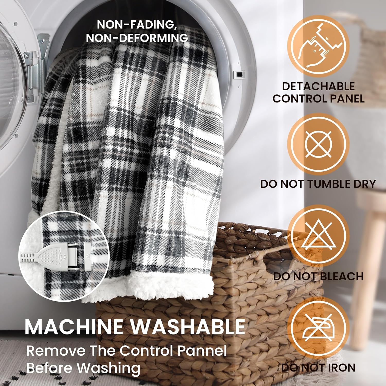 Heated Blanket Electric Throw-50''x60''Ultra Soft Cozy Plaid Flannel Fast Heating Electric Blanket with 10 Heat Levels & 10 Hrs Auto Off, ETL Certified, Keep Warm in Home Office (Grey) - Image 9