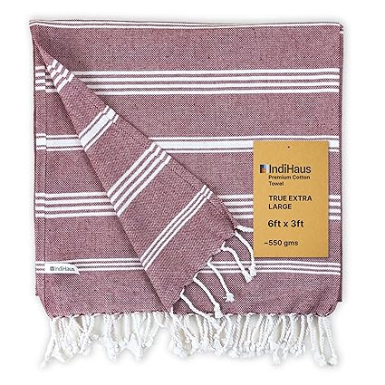 IndiHaus - Premium Extra Large Cotton Towel (6ft x 3ft) | Soft, Absorbent and Comfortable Towels for Bath Large Size | Quick Dry for Bath, Gym & Travel | [ Earthy Crimson]