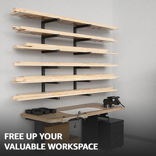 Miniatura 5 de YYR Organizador de madera y estante de almacenamiento de madera, estante de metal resistente con 6 niveles que soporta hasta 1200 libras, uso en