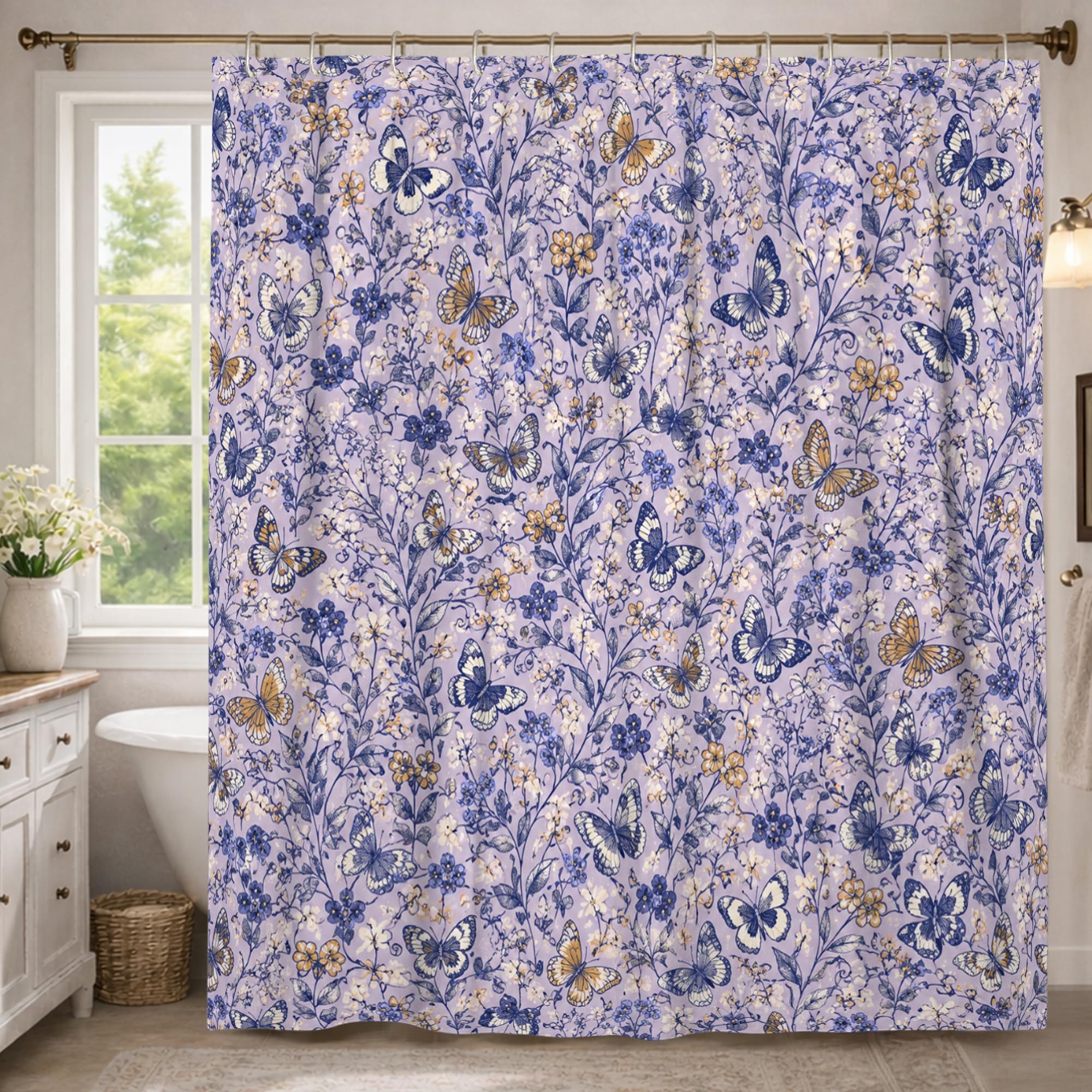 Rideau de douche extra long violet pour habiller une grande douche ou baignoire haute
