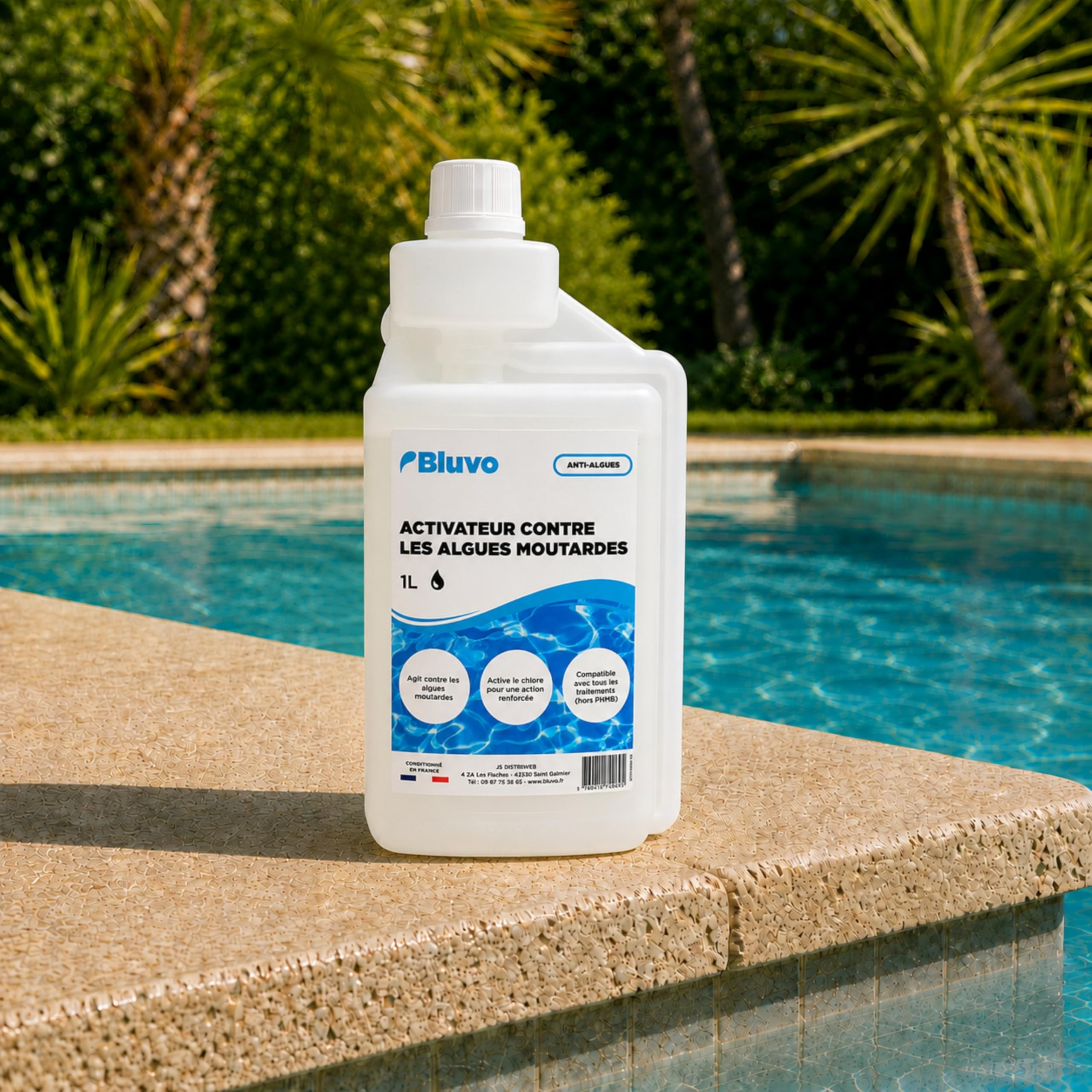 Activateur Anti-Algues Moutarde Piscine 1L | Traitement Algicide Spécifique Contre Les Algues Moutardes | Action Renforcée avec Le Chlore | Usage Curatif et Préventif