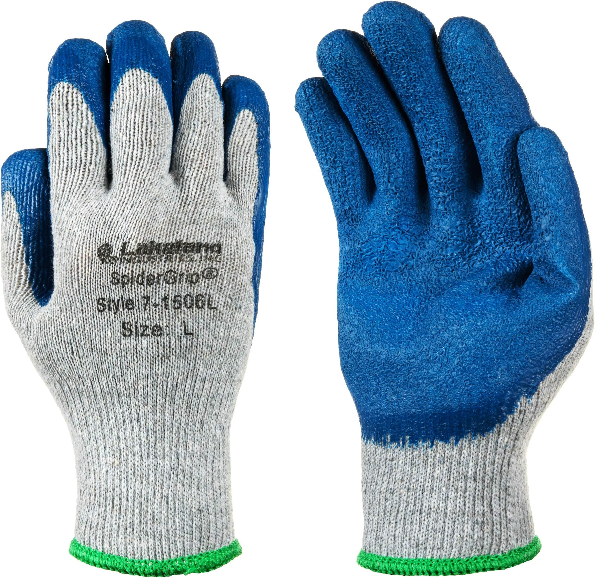 Lakeland SpiderGrip 7-1506 Dipped Latex Coated Palm, Slip Resistant, Knit Work Glove, Grip, Medium, Grey/Blue Small (12 Pair)