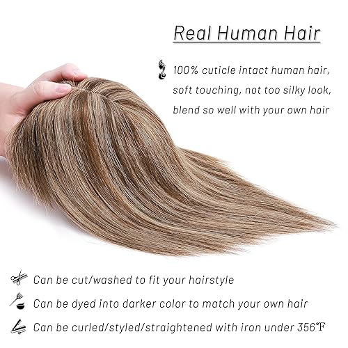 Miniatura 5 de S-noilite Toppers de cabello humano de densidad del 150 % con flequillo, base de seda, clip en la parte superior con clip para mujeres con cubierta