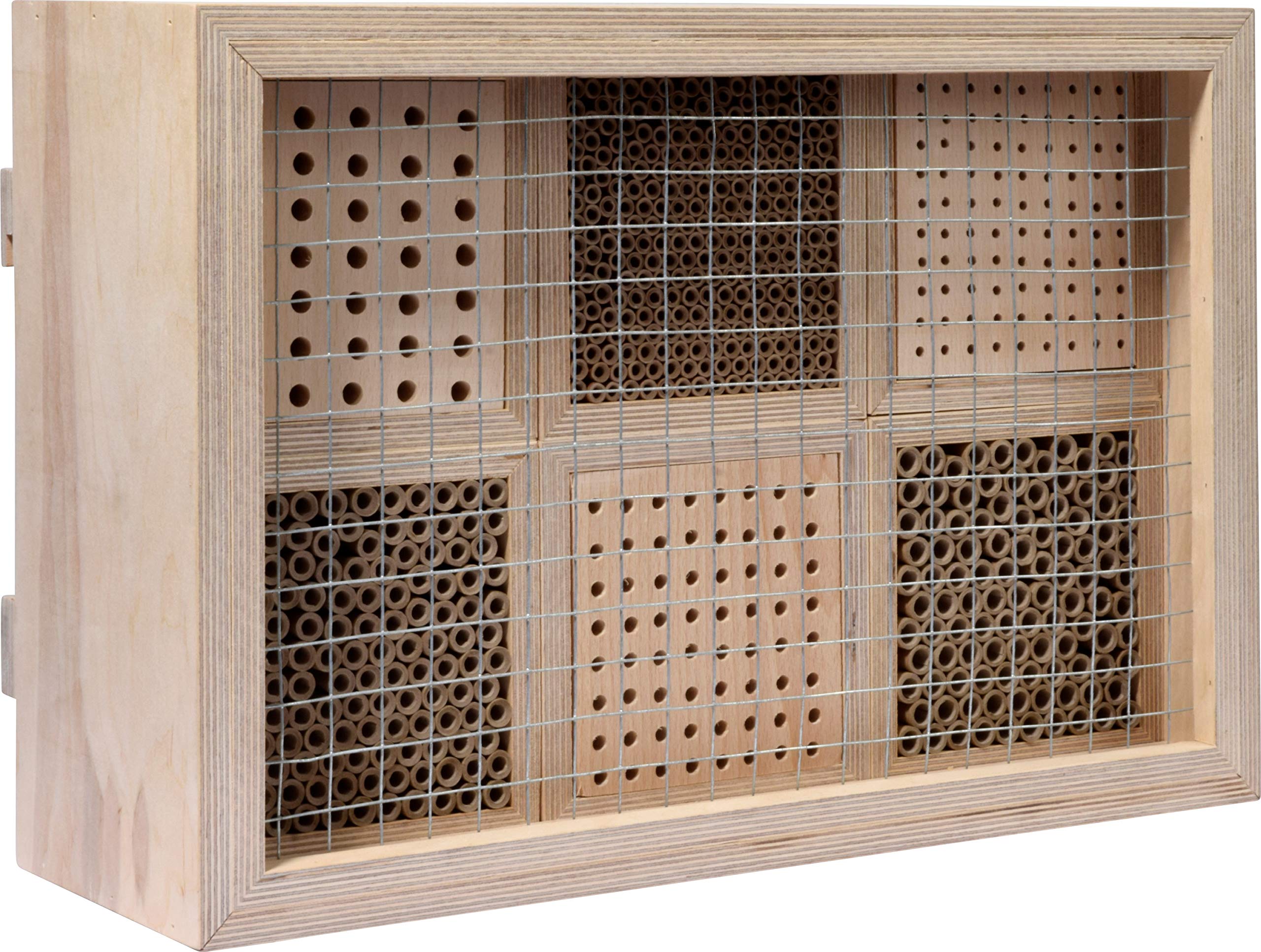 LUXUS-INSEKTENHOTELS 28410e Großes Profi-Wildbienenhotel - Wildbienen-Nisthilfe Holz - Insektenhotel mit Schutzrahmen - Wildbienenhaus Buchenholz Papierröllchen - 45 x 15 x 31 cm
