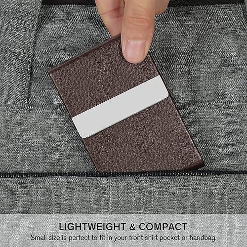 Miniatura 6 de MaxGear Tarjetero de piel sintética, tarjetero de bolsillo para hombres o mujeres, soporte delgado de metal para tarjetas de nombre, bloqueo RFID,