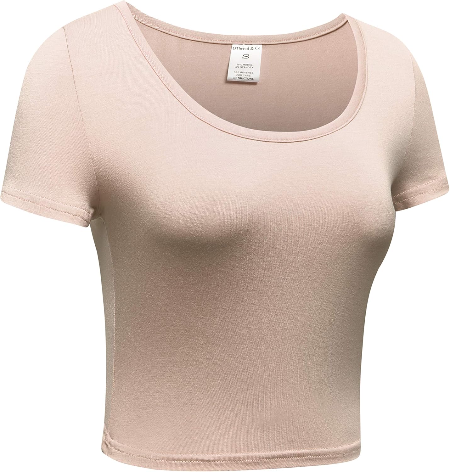 OThread & Co. Women's Basic Crop Tops Stretchy Casual Scoop Neck Cap Sleeve Shirt - Image 4