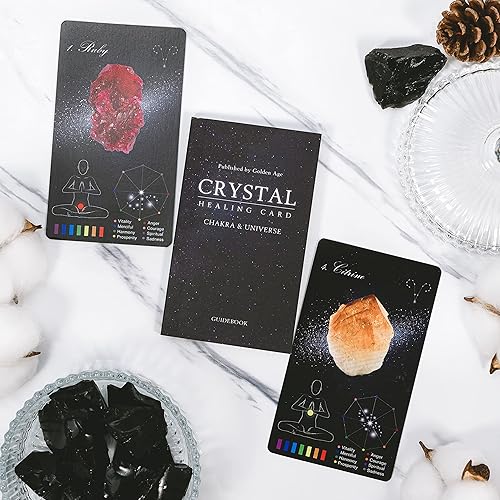 Miniatura 3 de PRIME MUSE Tarjetas curativas de cristales, baraja Oracle con juego de guía y bolsa de terciopelo (cristales y piedras curativas, cristales para