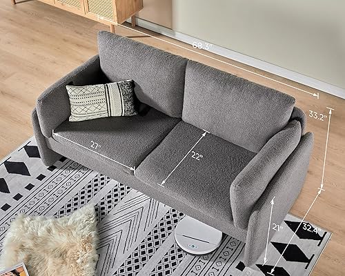 Miniatura 6 de VanAcc Sofá moderno cómodo sofá con reposabrazos integrado, sofá de 3 plazas para sala de estar, gris Bouclé