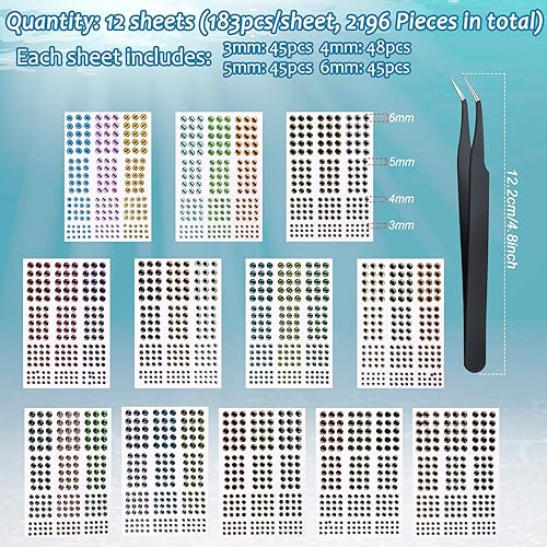 Miniatura 2 de Skylety 2196 piezas de señuelos de pesca artificiales 3D, surtido de ojos de pesca con 1 pinza para cebos de pesca, accesorio de bricolaje, 0.118