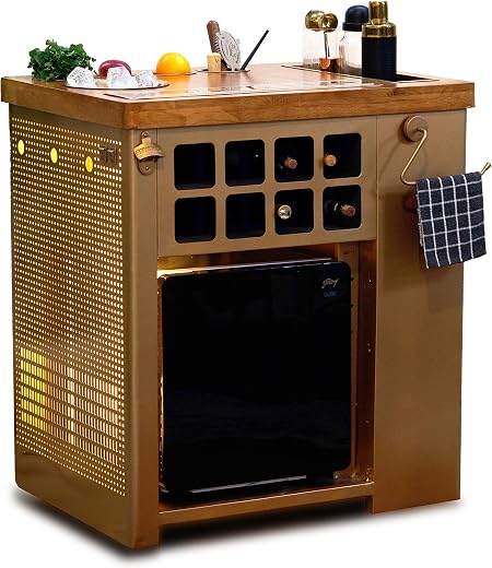 HAUS OF BARS by SpeedX - Model X Wooden Top Gold Lattice Finish with Built in 30L Thermoelectric Fridge (Easily Movable wi...