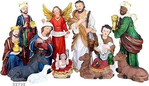 BHEII El juego de 11 piezas de Nativity incluye Jesús, María, José, Pastor, Ángel de la Guarda, Tres Reyes y Anima (vaca, mula y oveja) de 8