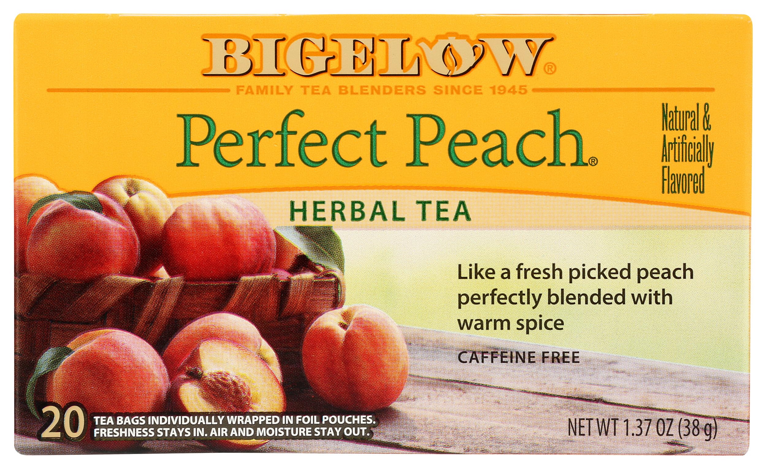 Bigelow Tea Perfect Peach Herbal Tea Bags 20 Tea Bags 38g