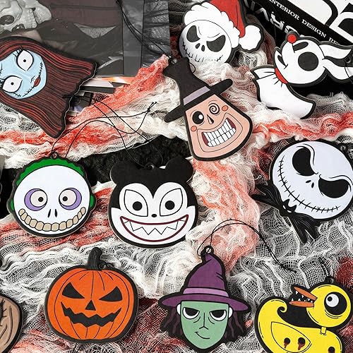 Miniatura 5 de L1rabe 12 ambientadores navideños para automóvil, Jack y Sally, diseño de calavera de dibujos animados de Navidad, tarjetas perfumadas con fragancia