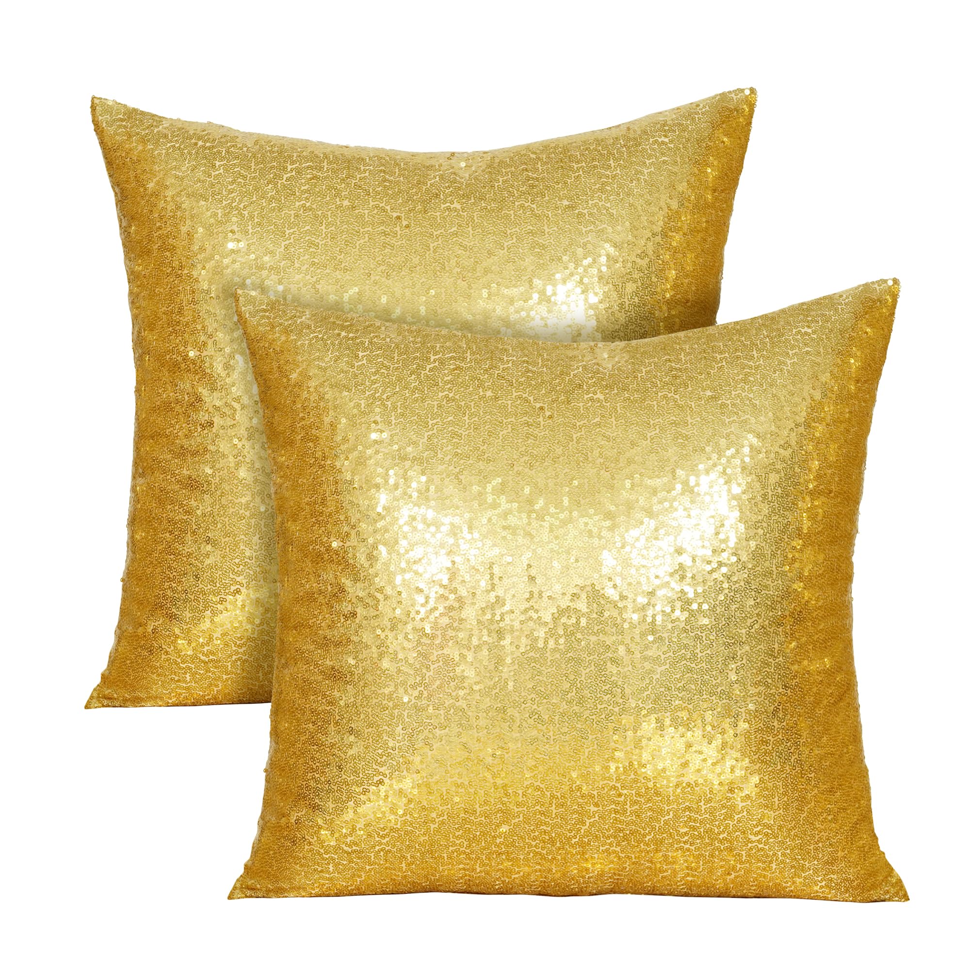Poise3EHome 18x18inches Gold Throw Pillow Covers Sequin Decorative Pillow Cases for Couch, Bed, Living Room, Christmas (Gold, 2PCS)