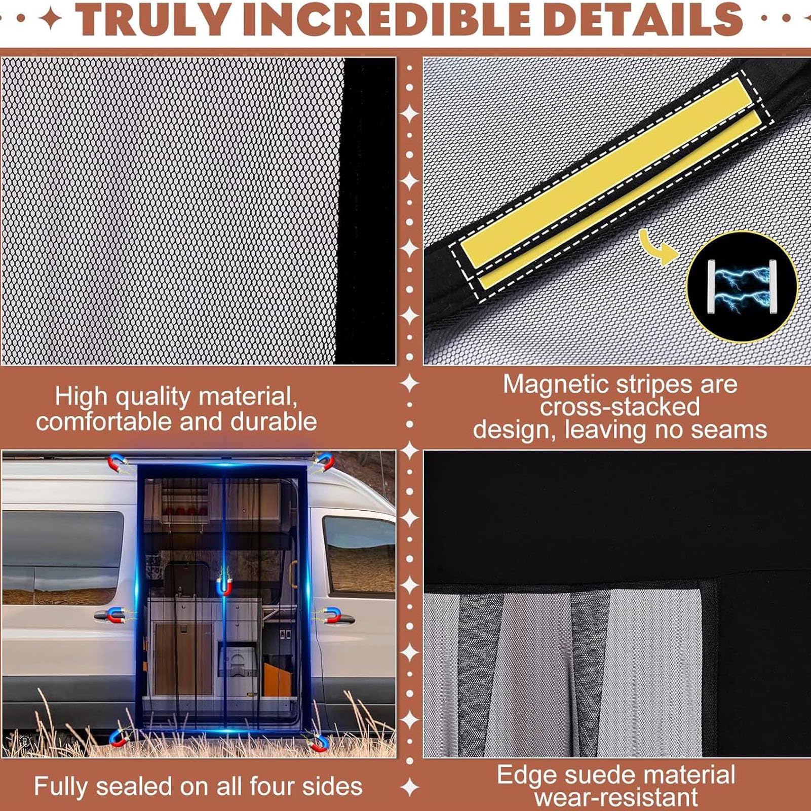 Yctze Moustiquaire pour Porte Coulissante Latérale en Nylon Anti-Mouches pour Van de Camping, Ajustement Universel, Installation Facile, Favorise Le Flux d'air, Bloque Les Insectes (115 * 145CM)
