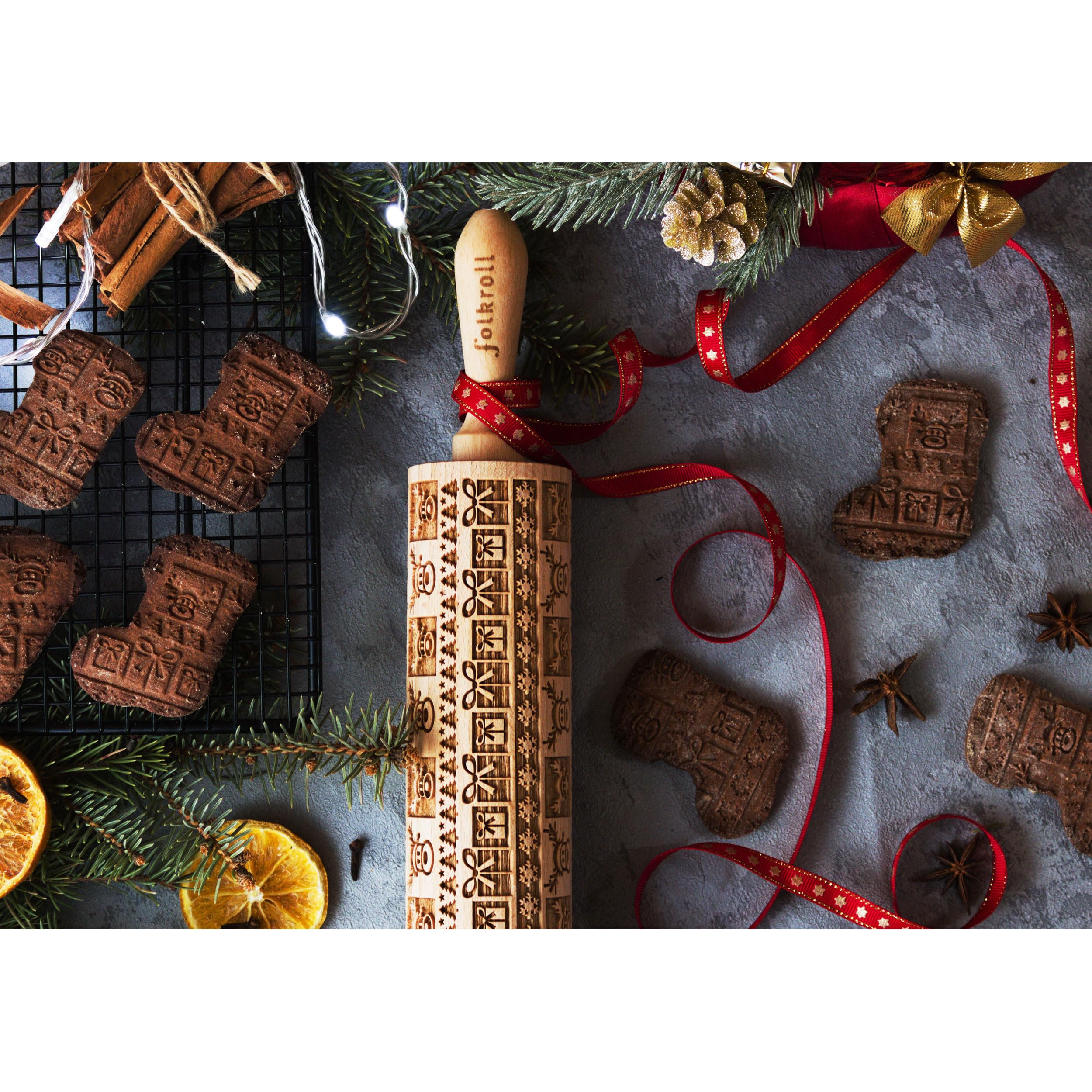 Rouleau à pâtisserie Christmas Joy Rouleau à gaufrer Motif Bois de hêtre Grand