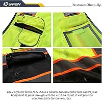 Vista 2 de JKSafety Chaleco de seguridad frontal con cremallera de alta visibilidad de 9 bolsillos de color dual MESH Lite Tira reflectante con ribete Naranja