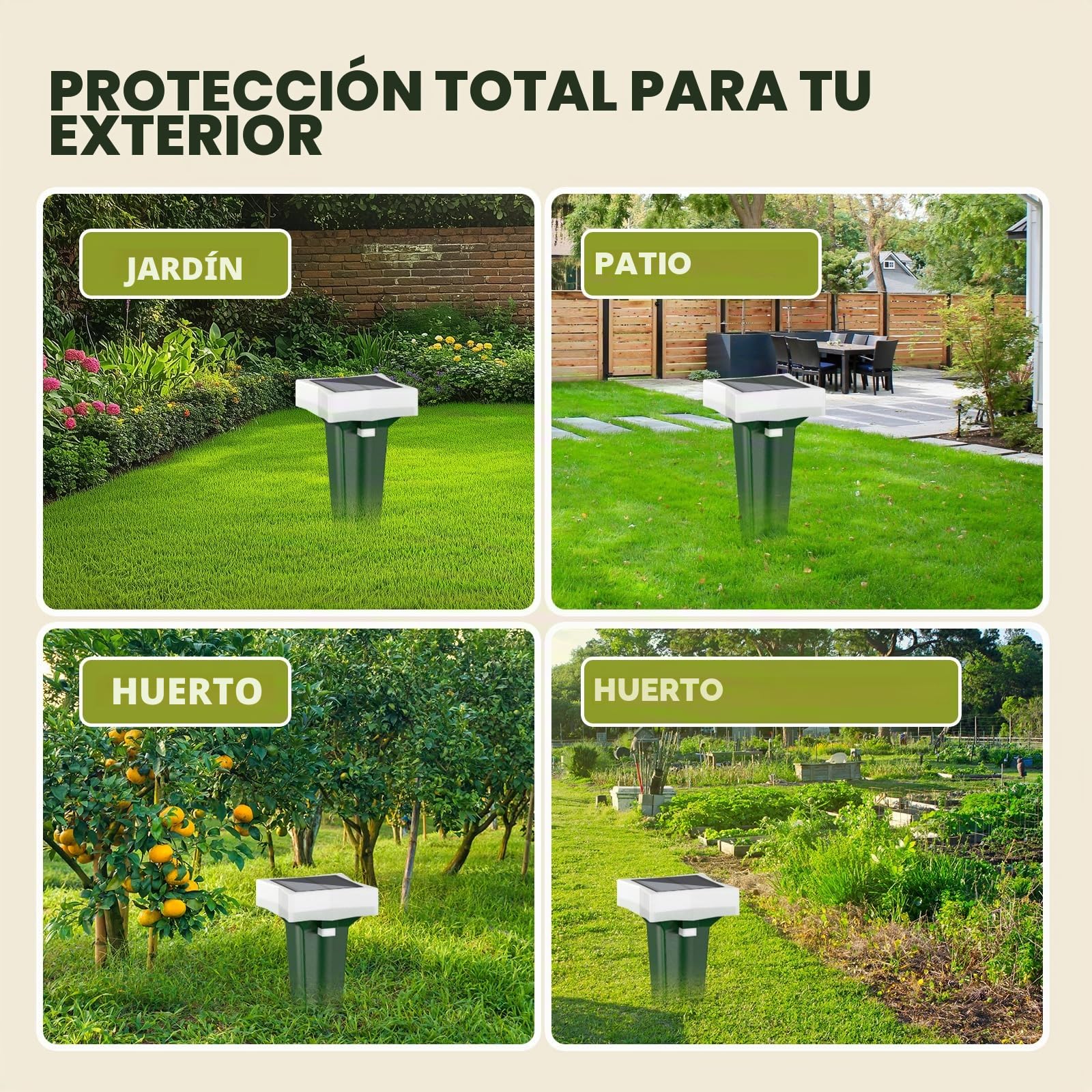 Ahuyentador de Topos, 3 Modos de Vibración Ahuyentador de Ratas con Luz LED, Solar y Impermeable Ultrasónico de Plagas, Topos y Serpientes, per Césped, Patio y Jardín (4, Verde)