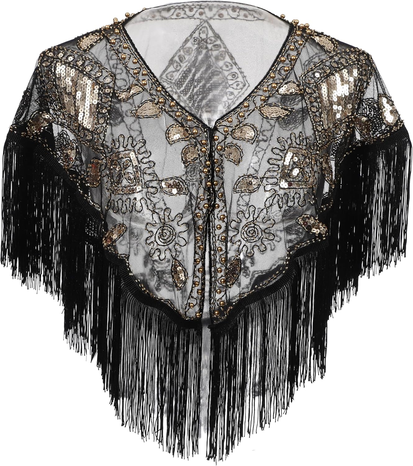 sy soul young 1920s Shawl Wrap Sequin Fringe Flapper shawl Cap for Women Evening Dress Wedding Gatsby Party Harlem Night - Image 5