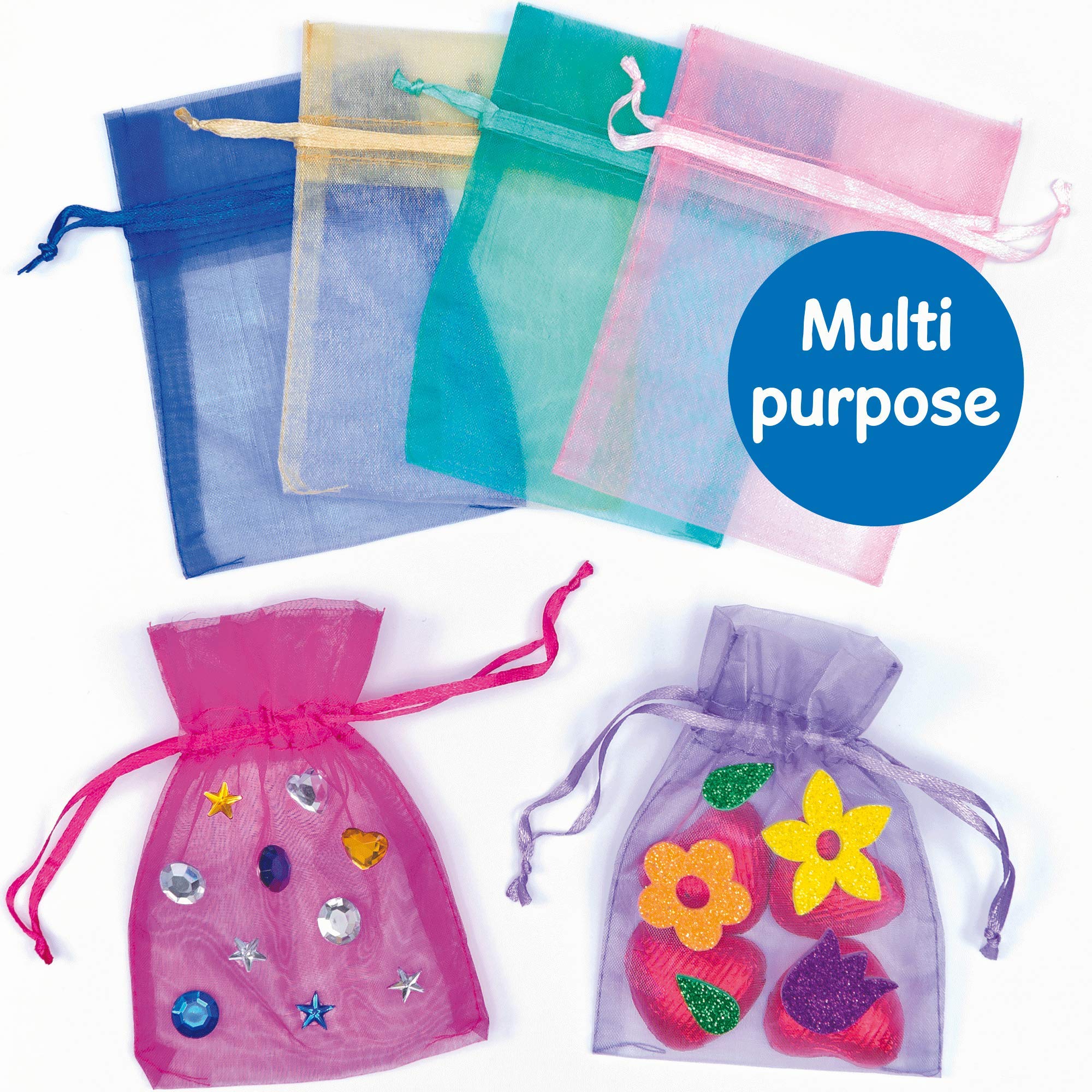 Baker Ross Mini-Organzabeutel – 12 Stück, 12x8,5 Cm, Bunt, Mit Zugband, Für Geschenke & Süßigkeiten