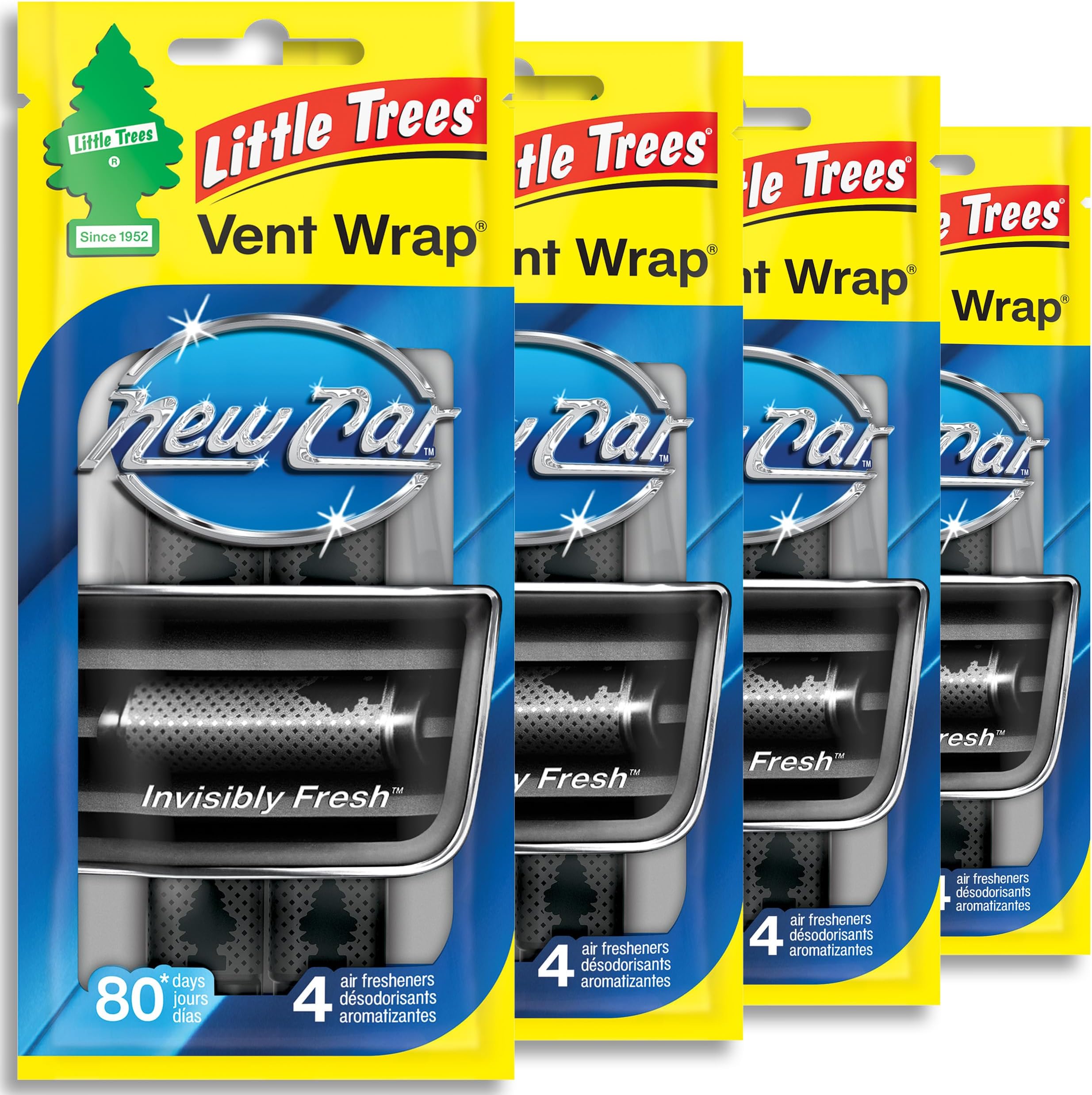 Car Air Freshener. Vent Wrap Provides Long-Lasting Scent, Slip on Vent Blade. New Car, 16 Air Fresheners, 4 Count (Pack of 4)