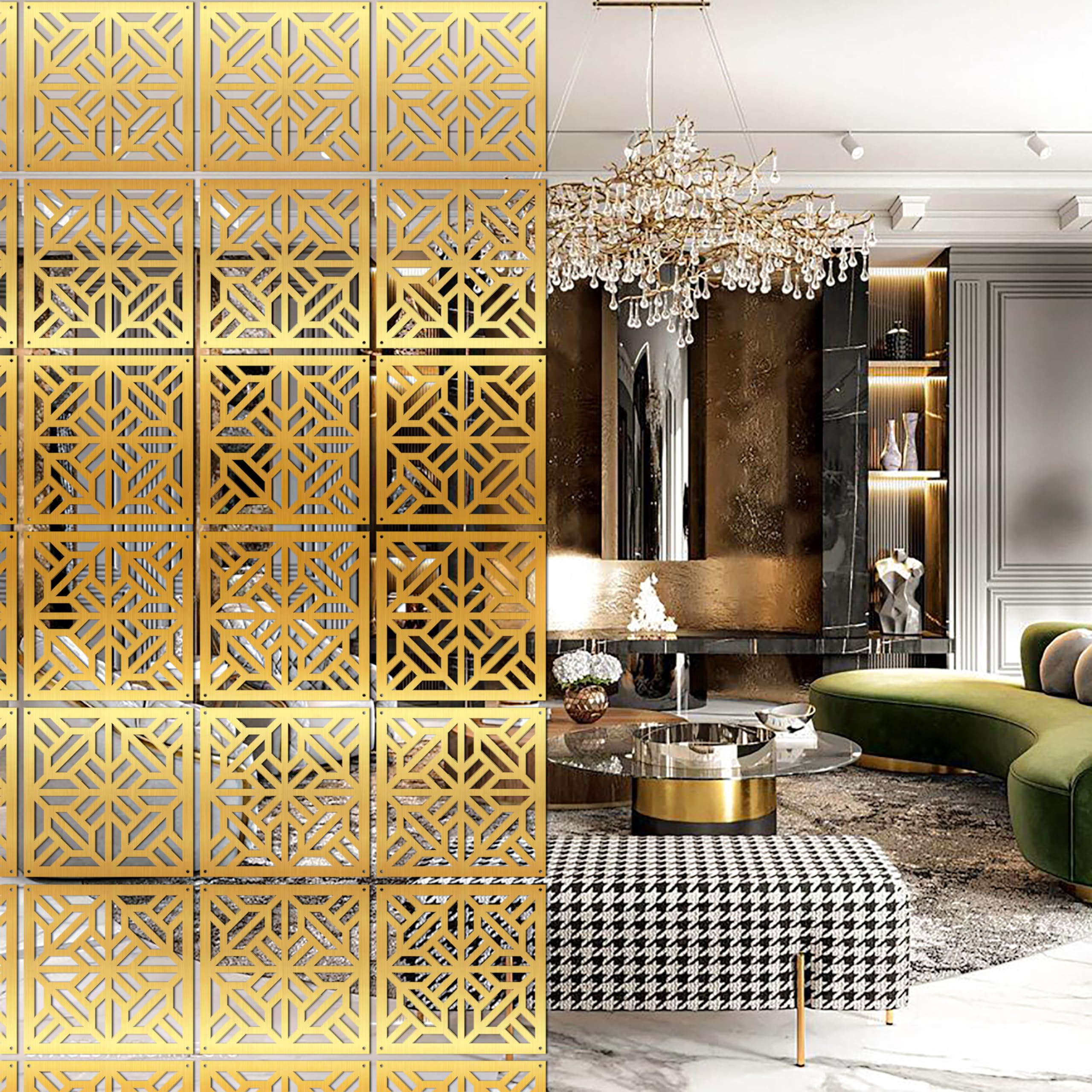 Planet Decor Modern Attractive Hanging DIY Room Divider Static Novia Decorative Wall Screen Partition for Decorating Living Dining Room Kitchen & Bedroom Set of 12 (Golden)-image-14
