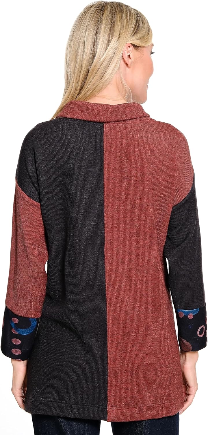 Ali Miles womens Ribbon Textured Knit Cowl Neck Front Patch Pocket Side Seam Vents - Image 2