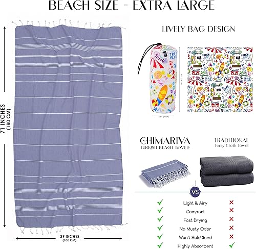 Miniatura 4 de Toalla de playa turca 100% algodón ligera manta de playa de gran tamaño  Suave, duradera, libre de arena, toalla de playa de secado rápido para