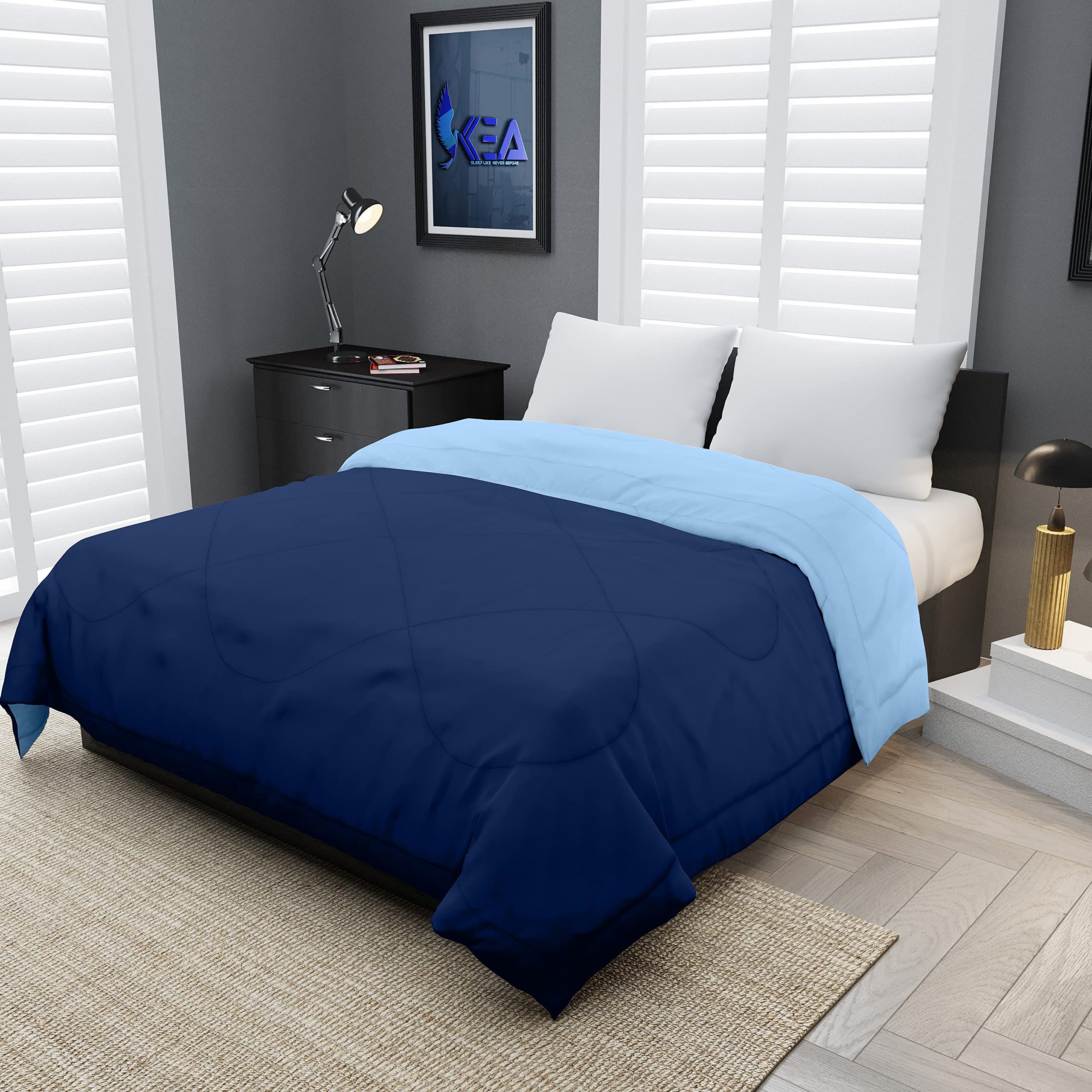 KEA Microfibre Reversible Double Bed King Size Comforter/Duvet for All Weather (Nevy Blue & Sky Blue, 250GSM)|Comforter Double-image-38