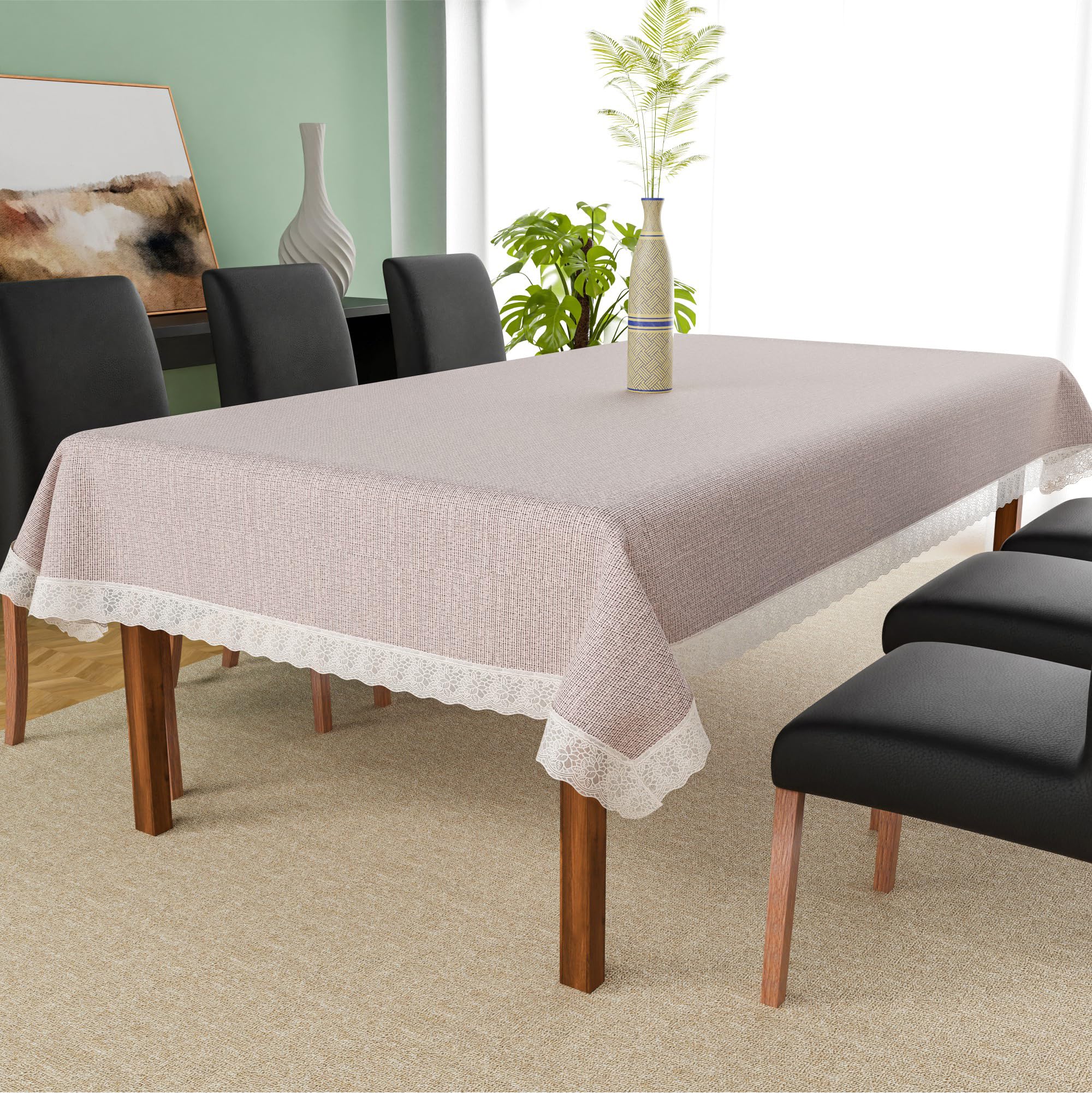 Kuber Industries 60x90 Inch PVC Dining Table Cover 6 Seater Waterproof | Multipurpose Dining Table Cover/Sheet for Party, Meeting and Events | Beige