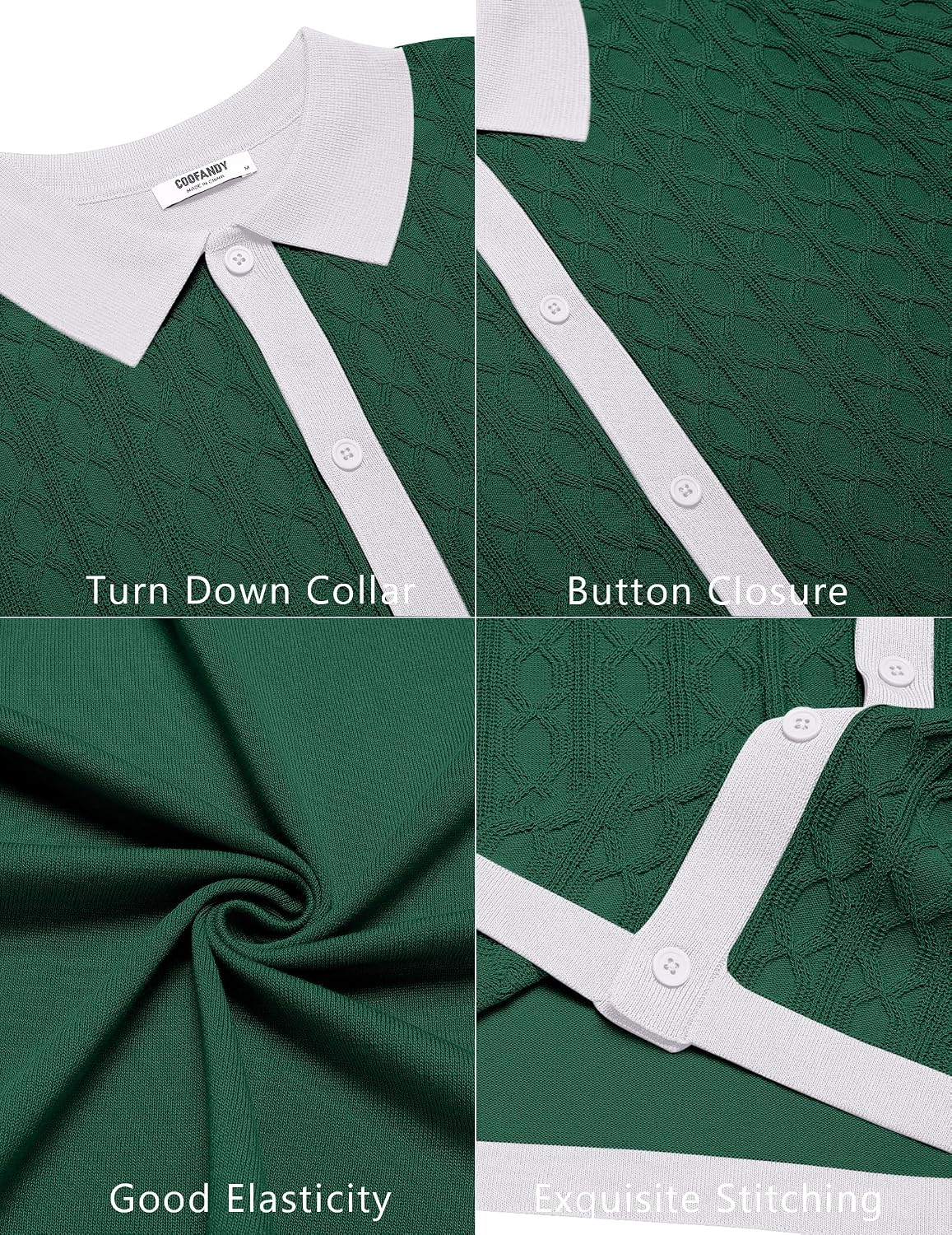 COOFANDY Men's Knit Short Sleeve Shirts Button Down Vintage Knitted Polo Shirt Casual Beach Crochet Cable Vacation Shirt