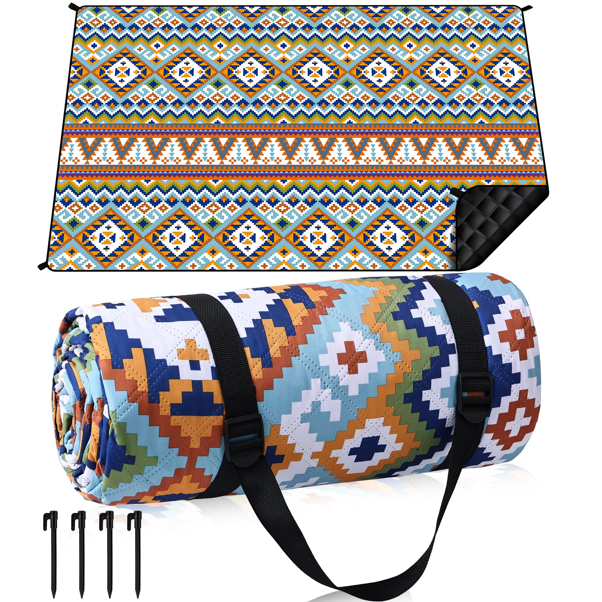 Gucass Manta de Picnic Impermeable 200 x 300cm, Boho Esterilla Playa Plegable Sin Arena Lavable a Máquina, Manta de Camping Grande para Exteriores, Camping, Playa, Parque, Festival y Picnic