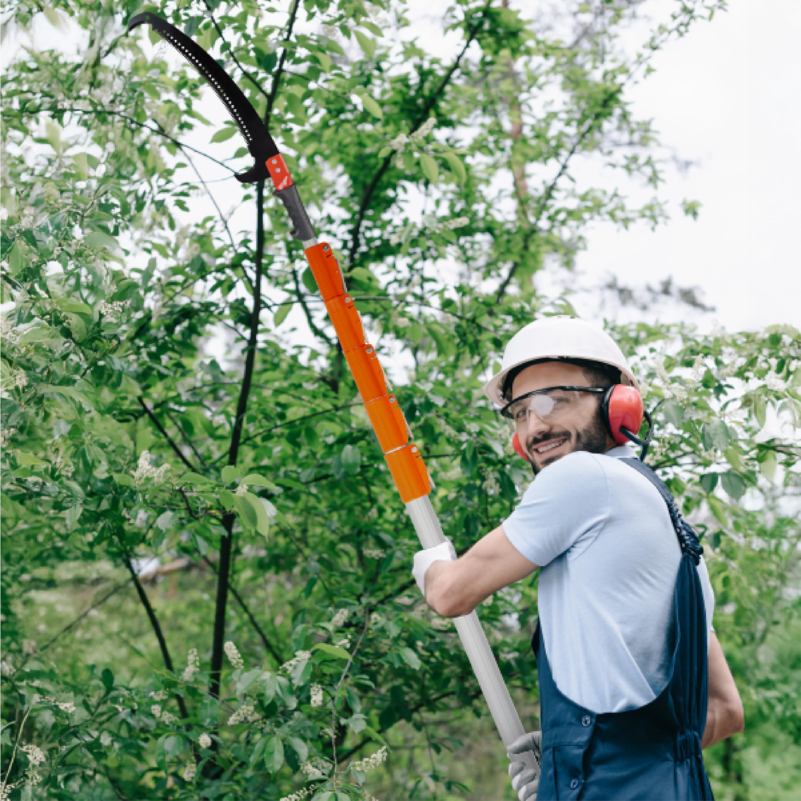 LEADZM Sierra de Pértiga Manual, Podadora de Árboles Extensible de 8 m, con cuchillas afiladas, Mango Ligero de Fibra de Vidrio, ligera y ajustable en longitud, ideal para podar palmeras y jardines