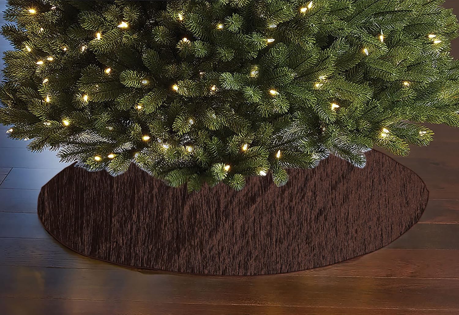 Shiny Crushed Crinkle Taffeta Tree Skirt Christmas Decoration 54" Round Holiday Event Tree Décor (Brown)